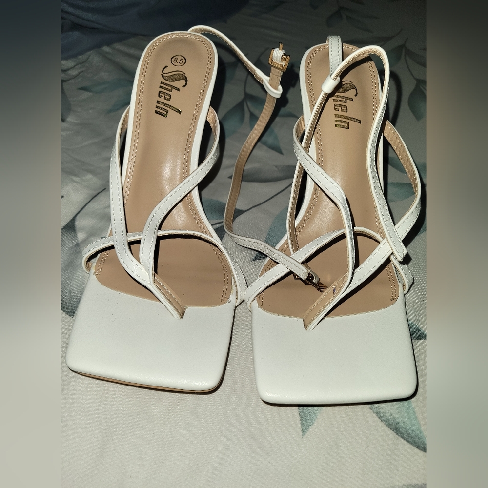 White strap heels